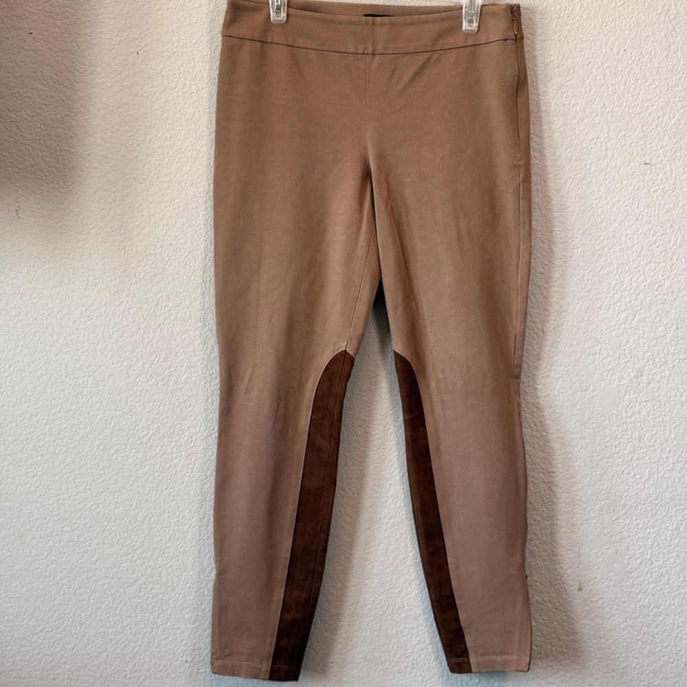 White House Black Market Equestrian Pants Faux Suede Womens Tan 8 Side Zip